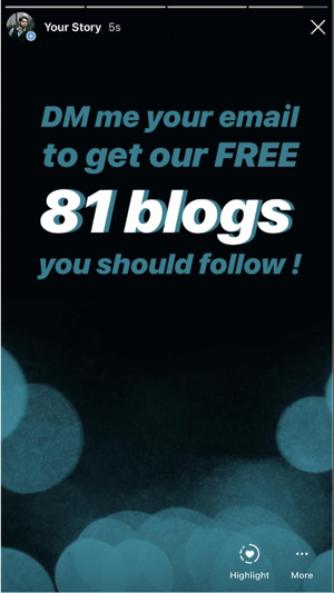 Kuidas parandada instagrami lugude seotust, paluge järgija DM-sid, DM-i näide 3 blogipostituse jaoks