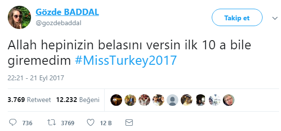 Miss Türgi konkurendi Gözde Baddali needus