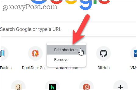 Valige Chrome'i uuel vahelehel Muuda otseteed