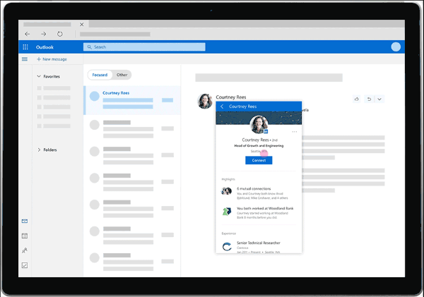LinkedIn pakub nüüd Outlook.com kasutaja isiklikust postkastist rikkaid teadmisi, näiteks profiilipilte, tööajalugu ja muud.
