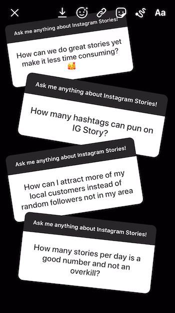 lisage Instagrami loo pildile mitu küsimuste kleebisvastust