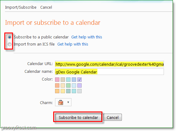 importida, tellida või kalendrit Windows Live'i lisada