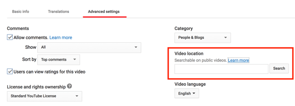 Lisage oma YouTube'i videole asukoht, et see oleks geograafiliselt otsitav.