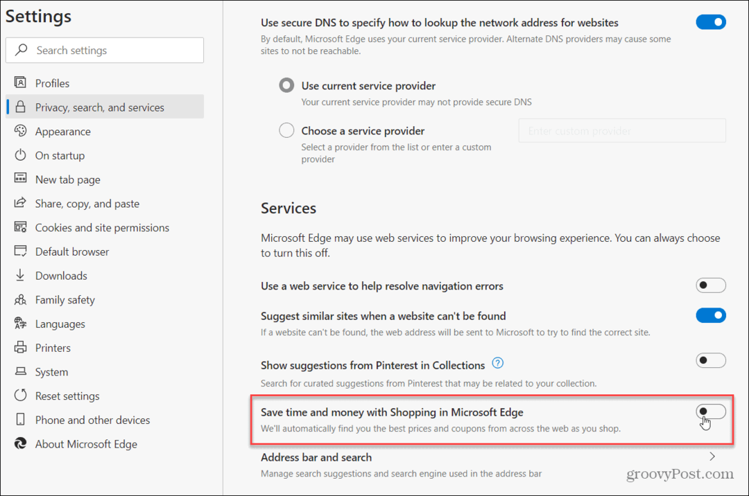 Lülitage Windows 10 operatsioonisüsteemis Microsoft Edge veebipõhised ostufunktsioonid välja
