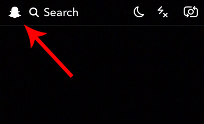 Puudutage kummituse ikooni Snapchati kaamera ekraani vasakus ülanurgas.