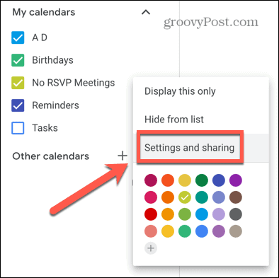 Google'i kalendri seadete valik uus kalendri ekraanipilt
