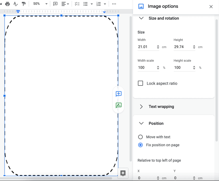 Taustapildi suuruse muutmine Google Docsis
