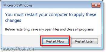 taaskäivitage arvuti, et Internet Explorer 8 välja lülitada Windows 7-s
