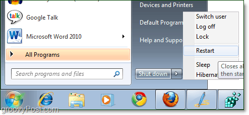 taaskäivitage arvuti Windows 7
