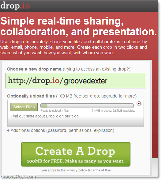 kuidas registreeruda tasuta veebikoostööks, kasutades drop.io