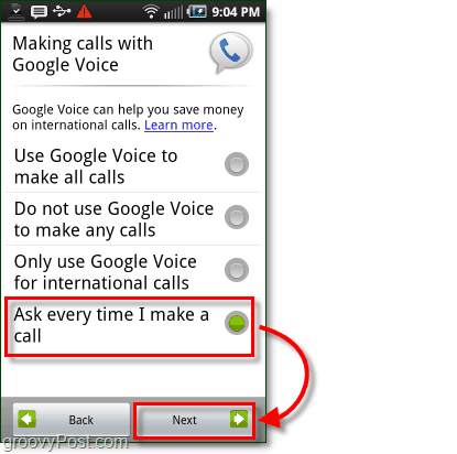 Google Voice Android-i mobiilikonfiguratsiooni kasutuseelistuses