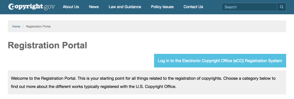 Protsessi juhendamiseks kasutage aadressil Copyright.gov asuvat registreerimisportaali.