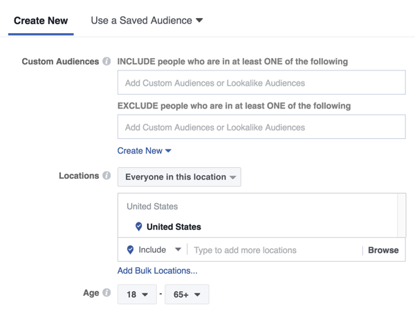 Facebook Messengeri avakuva reklaami abil saate sihtida uut publikut või varem salvestatud või sarnast vaatajaskonda.