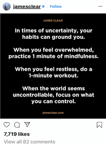 James Clear Instagrami postitus sellest, kuidas harjumused võivad teid ebakindluse ajal maandada