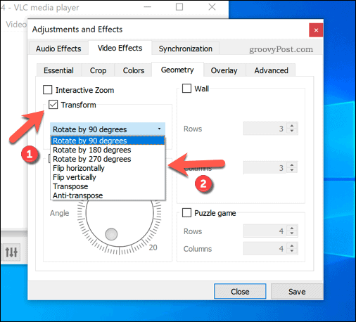 Eelseadistatud pöörete määramine VLC-s Windowsis