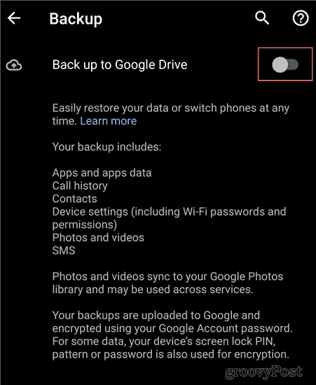 Android Backup seadete varundamine sõitmiseks