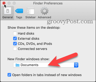 Klõpsake Uue Finderi akende kuvatavat ripploendit oma Mac'i Finderieelistustes