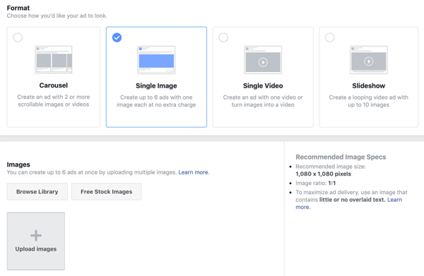 Visuaalsed võimalused Facebooki juhtivate reklaamikampaaniate jaoks.