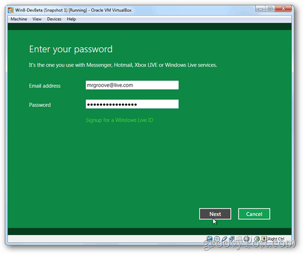 VirtualBox Windows 8 lingi reaalajas ID