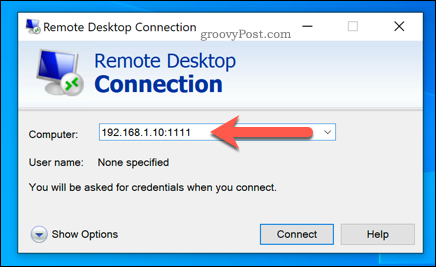 Windowsi kaugtöölaua ühenduse loomine kohandatud RDP-pordi abil