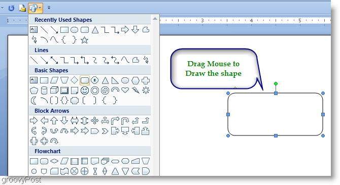 Microsoft Word 2007 Joonistage kuju hiirega lohistades