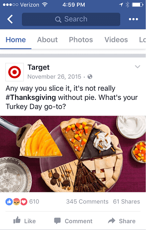 See Targeti tänupühade postitus kuvatakse hästi nii laua- kui ka mobiilivoogudes.