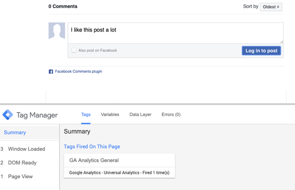 Kasutage Google'i märgendihaldurit koos Facebookiga, samm 23, vallandatud Facebooki märgendi kokkuvõtliku kommentaari eelvaade