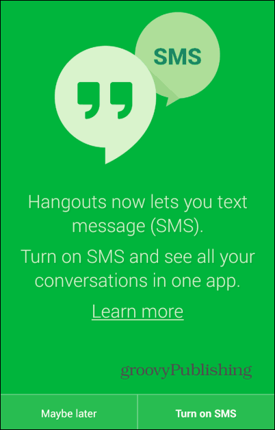 Hangoutsi SMS lülitatakse sisse