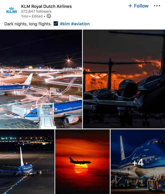 KLM LinkedIni lehe postitus mitme foto jaoks