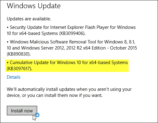 Windows 10 kumulatiivne värskendus KB3097617 on nüüd saadaval