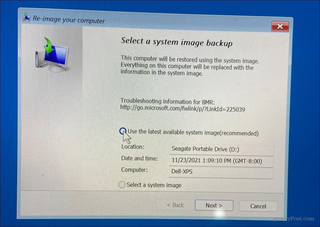 Kuidas taastada Windows 11 süsteemipildi varukoopia abil