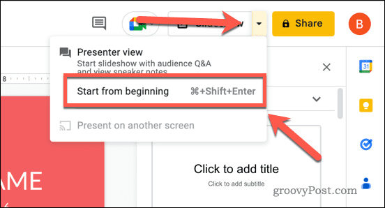 Esitluse alustamine teenuses Google Slides