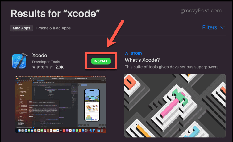 rakenduste pood installige xcode