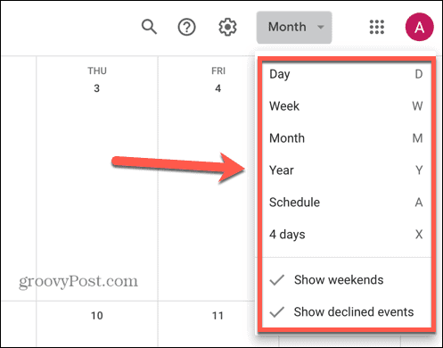 google kalender valige vaade