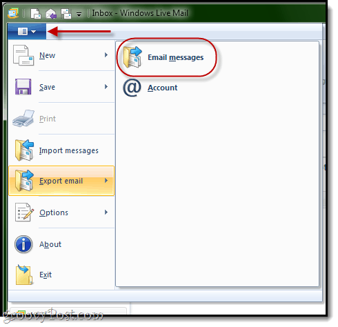 Windows Live Mail: eksportige e-kirju