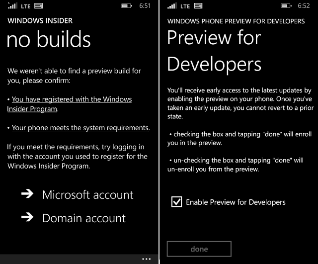 Windows Phone 10 eelvaade 512 MB seadmete toetamiseks