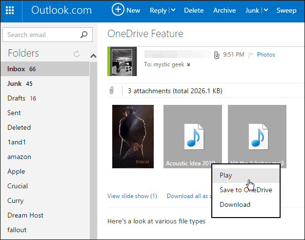 Salvestage Outlook.com-i manused OneDrive'i ühe klõpsuga