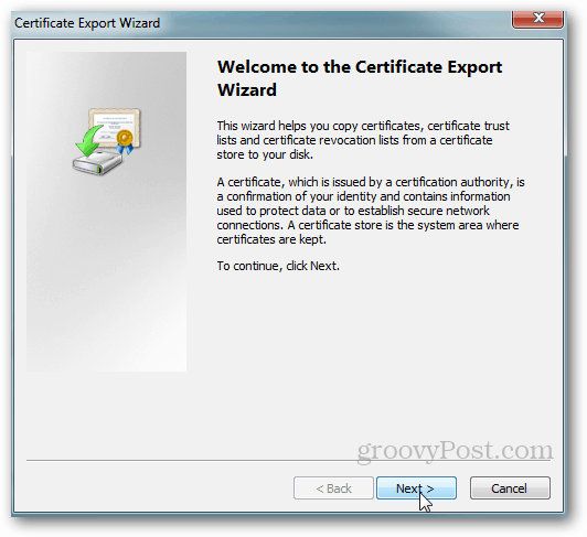 Windowsi sertifikaadi eksportimine