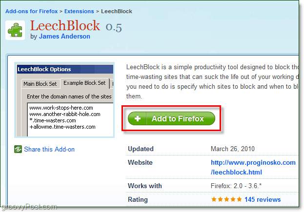 lae Firefoxi jaoks leechblock