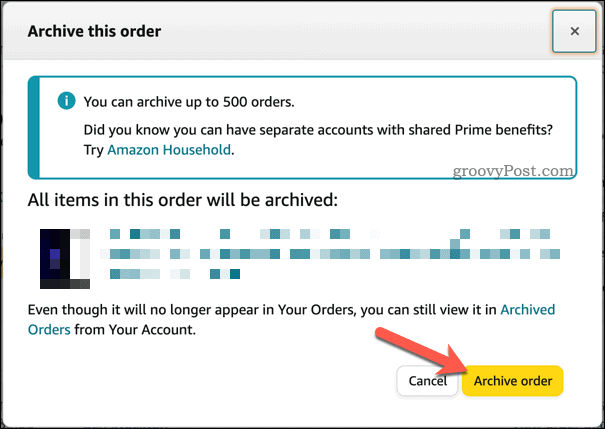 Amazonis tellimuse arhiveerimise kinnitamine