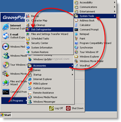 Käivitage kettadefragmentor Windows XP-st