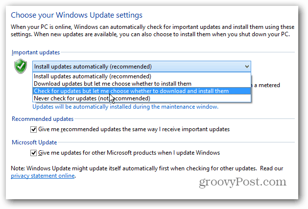 Pange Windows 8 kuvama värskenduste jaoks töölaua teatist