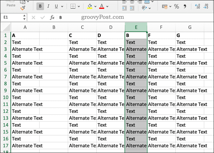 Exceli veeru ülekirjutamine