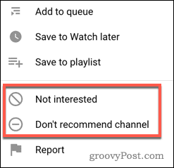 YouTube'i video või kanali soovituse peatamine