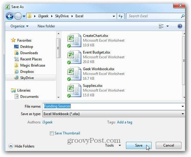 Salvestage Exceli dokument SkyDrive'i