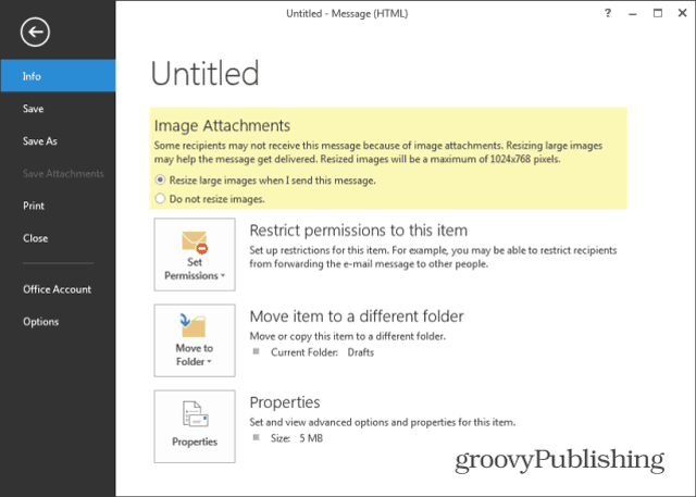 Outlook 2013 suurendab sõnumite jaoks piltide suurust