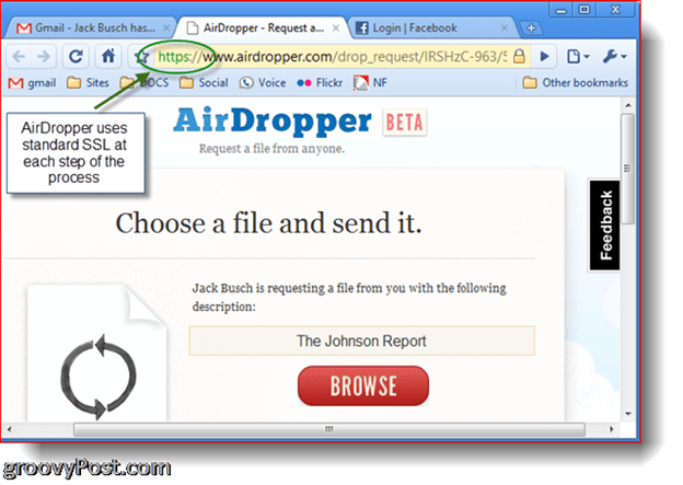 AirDropper Dropbox - valige saadetav fail