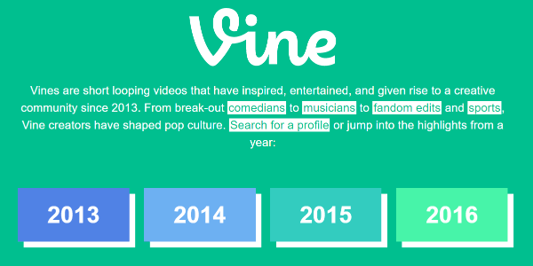 Twitter käivitas Vine'i saidil vaikselt Vine'i arhiivi aastatel 2013 kuni 2016.