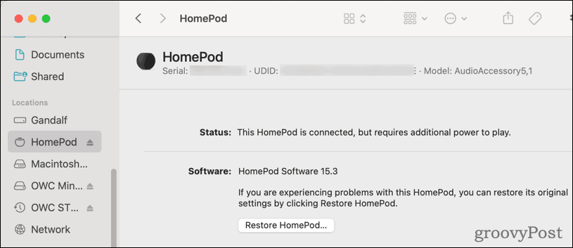 Taastage HomePod MacOS-ist