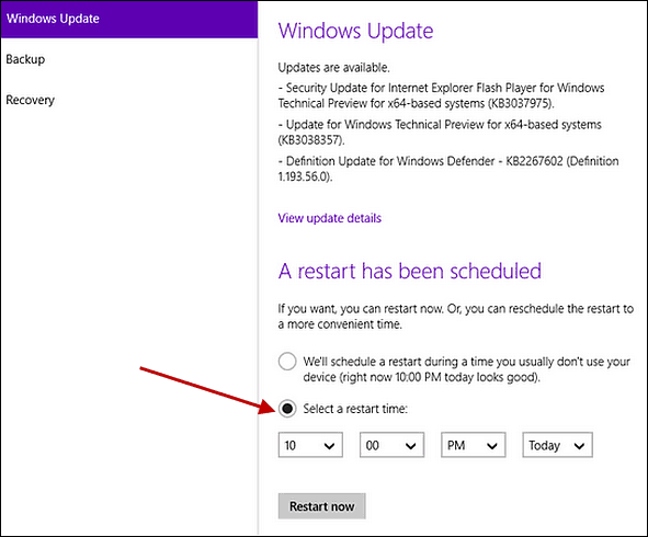Ajastage taaskäivituse ajakava Windows 10-s